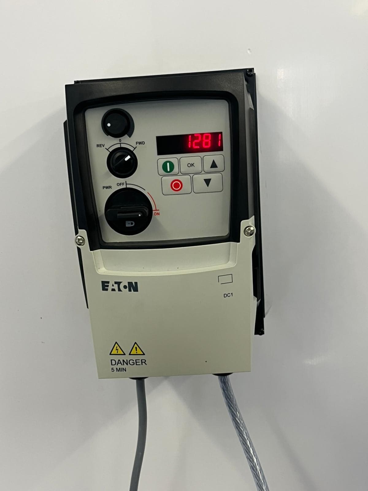 Filling line control panel used to set dose and line parameters.